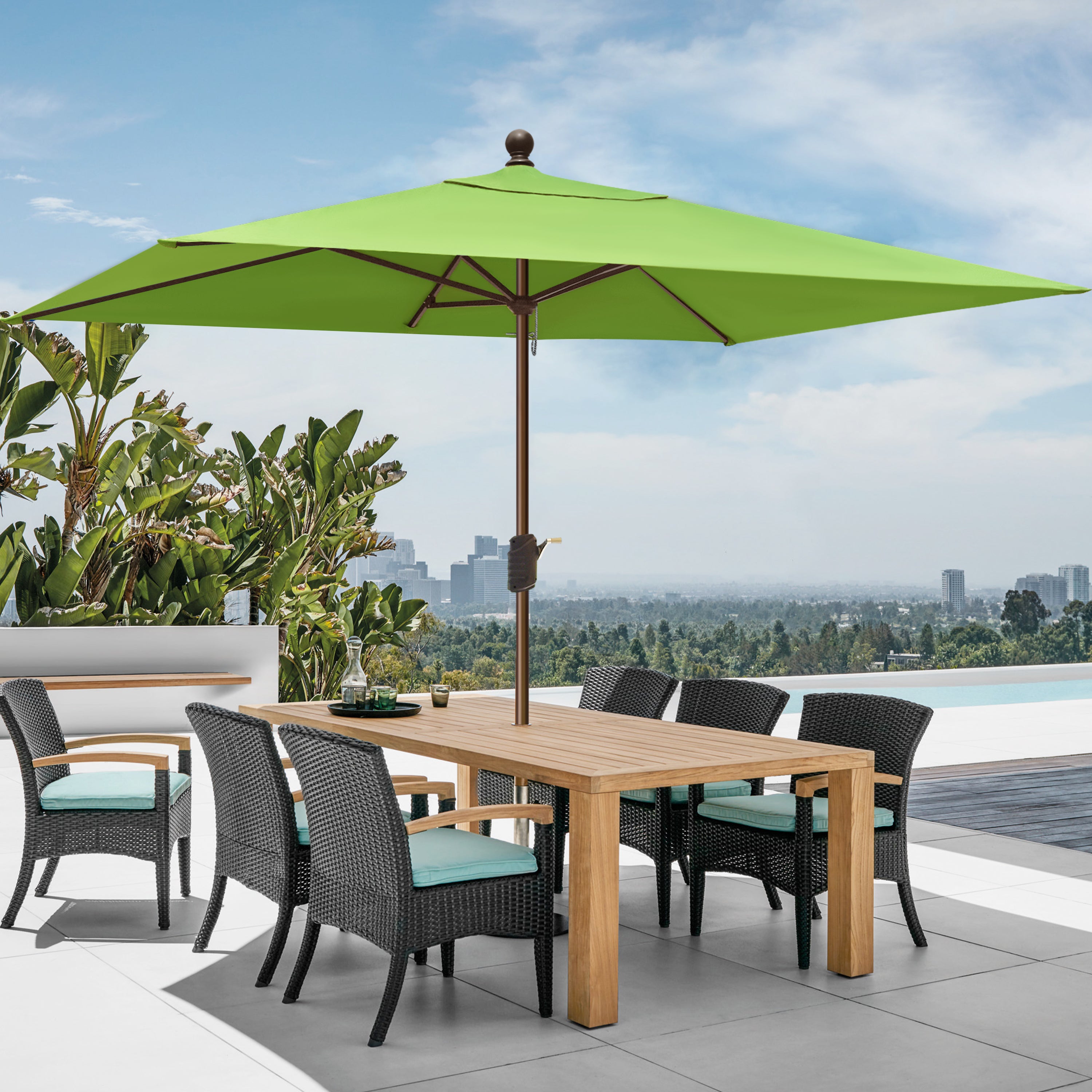 green rectangle patio umbrella Classic 6.5 x 10FT Rectangular Market BestChoiceProducts10ftSolarPoweredAluminumPolyesterLEDLightedPatioUmbrellaw/TiltAdjustmentandFade-ResistantFabric-ResortBlue JEAREY 11 ft. x Version?:X-Small featuring impressive dimensions of