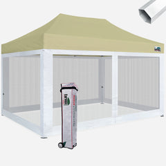 Premium 10x15 Steel Pop Up Canopy with 4 Screen Zipper Walls