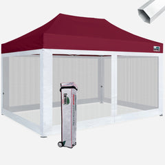 Premium 10x15 Steel Pop Up Canopy with 4 Screen Zipper Walls