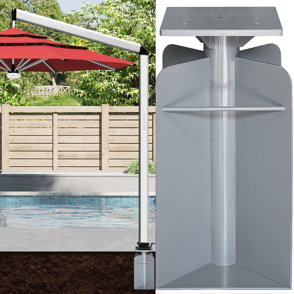 in ground patio umbrella 8.5" x 8.5" x 17.5" In-Ground Umbrella Base (Silver) – Eurmax