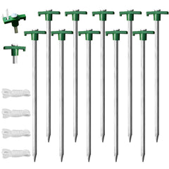 Eurmax Galvanized Non-Rust Camping Family Tent Pop Up Tent Stakes 10pc-Pack, with 4x10ft Ropes &1 Green Stopper