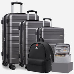 Zebra 5-Piece  Hardside Luggage Set  with Spinner Wheels, TSA Lock, Travel Backpack & Makeup Bag （20/24/28 Inch）