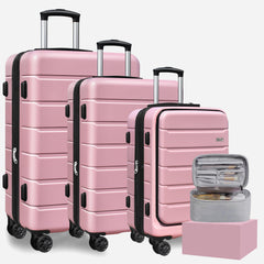SmileLine 3-Piece Luggage Set Lightweight Hardside Suitcase TSA Lock Spinner Wheels, Bonus Makeup Bag（20/24/28 Inch）