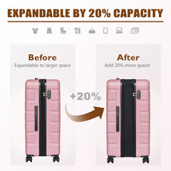 SmileLine 3-Piece Luggage Set Lightweight Hardside Suitcase TSA Lock Spinner Wheels, Bonus Makeup Bag（20/24/28 Inch）