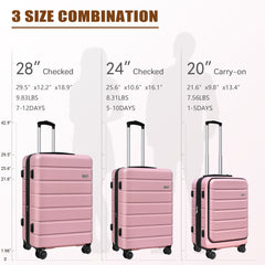SmileLine 3-Piece Luggage Set Lightweight Hardside Suitcase TSA Lock Spinner Wheels, Bonus Makeup Bag（20/24/28 Inch）