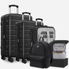 Classic 5 Set Luggage,Expandable 20" Carry-On with Front Pocket,Travel Backpack & Makeup Bag(20/24/28 inch)