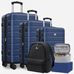 Classic 5-Piece Hardside Luggage Set with Spinner Wheels, TSA Lock & Bonus Travel Accessories (20/24/28 Inch)