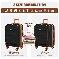 Classic 3 Set Luggage,Expandable 20" Carry-On with Front Pocket, TSA Lock, Spinner Wheels (20/24/28 inch)