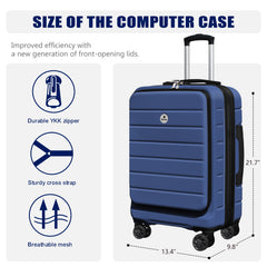 Classic 20" Hardside Carry-On Suitcase with TSA Lock, Spinner Wheels & Front Open Pocket