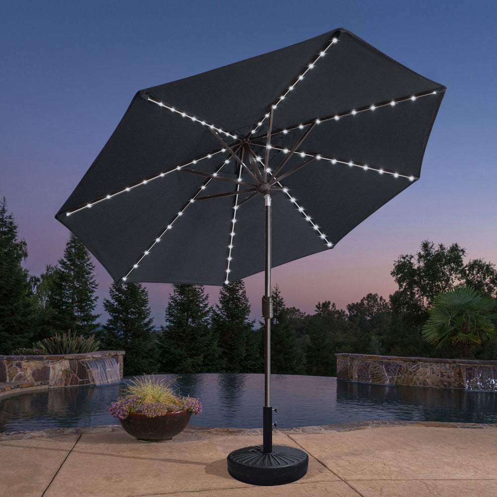 led patio umbrella in WestinTrends 10 ft Outdoor Solar Cantilever with Base Weights, Dark Green Enhance your outdoor living space with this 11 ft x 9 ft cantilever patio umbrella LED Solar Powered Umbrella Decorative