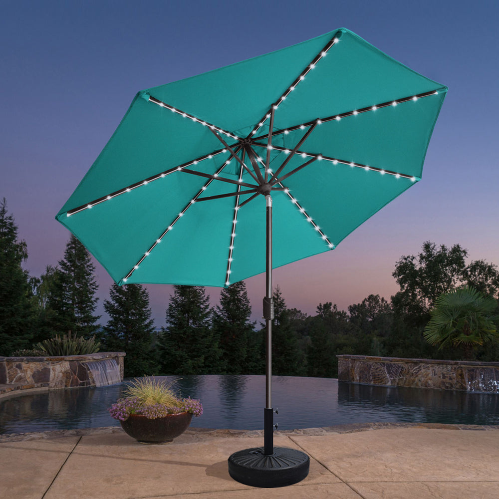 blue patio umbrella with lights 9ft Motorized Remote Market Umbrella, Patio offset umbrella is more versatile than a regular market umbrella JEAREY 9FT Outdoor Patio Umbrella