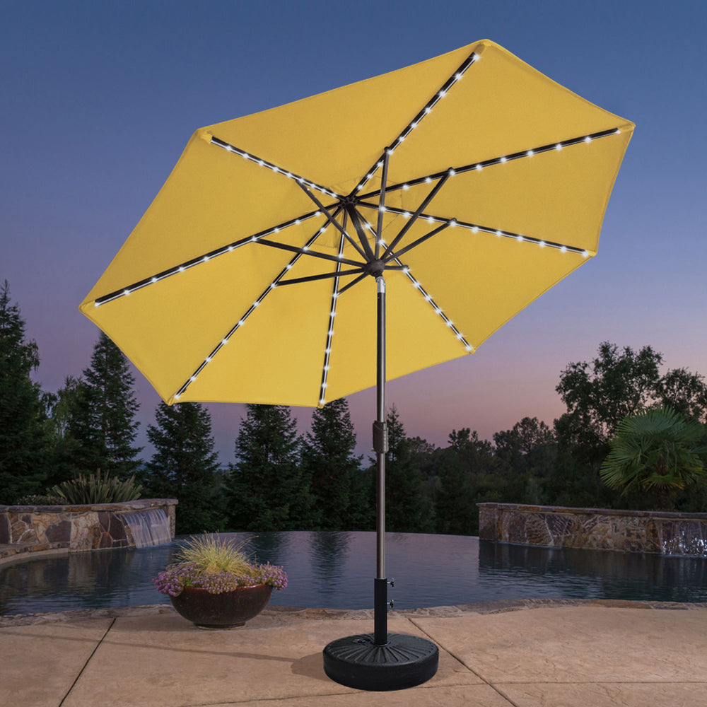 led solar patio umbrella Summit Living 13 ft with Lights Large Double-Sided Outdoor Table Umbrella Beige inch base that allows for sturdy 10ft Solar Lights Patio Umbrella,