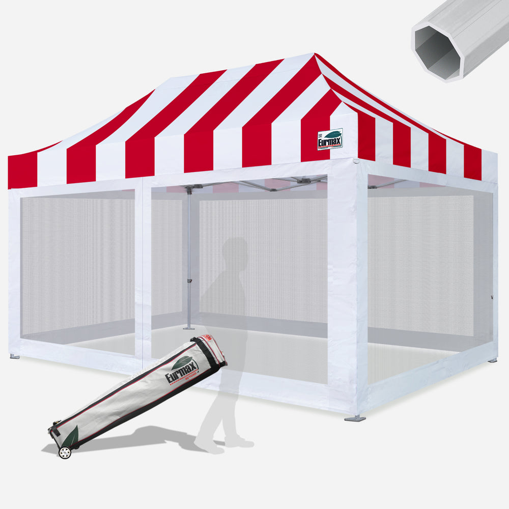 Beyond 10x15 Aluminum Pop Up Tent with Screen Walls – Eurmax Stripe Red