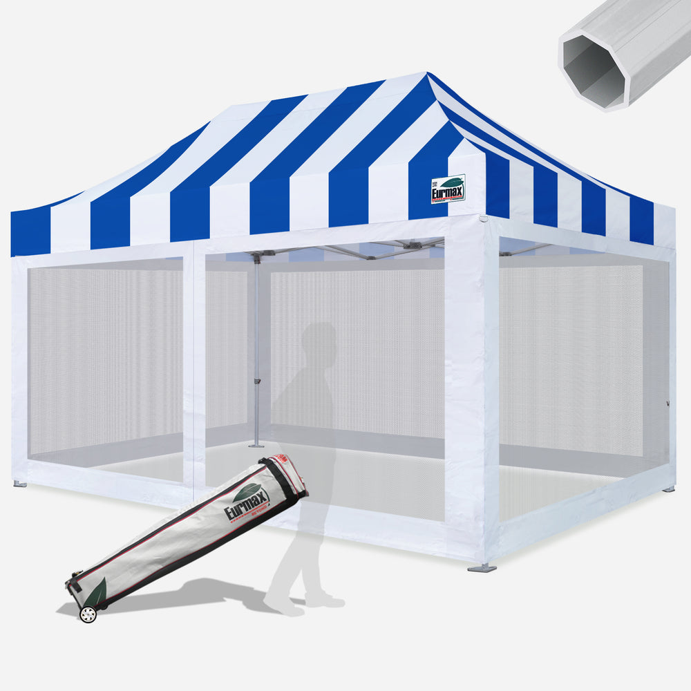 Beyond 10x15 Aluminum Pop Up Tent with Screen Walls – Eurmax Stripe Blue