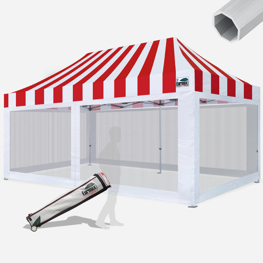 Heavy Duty 10X20 Commercial Ez Pop Up Canopy, Blue&White Strip Eurmax Roof Color: Red/White