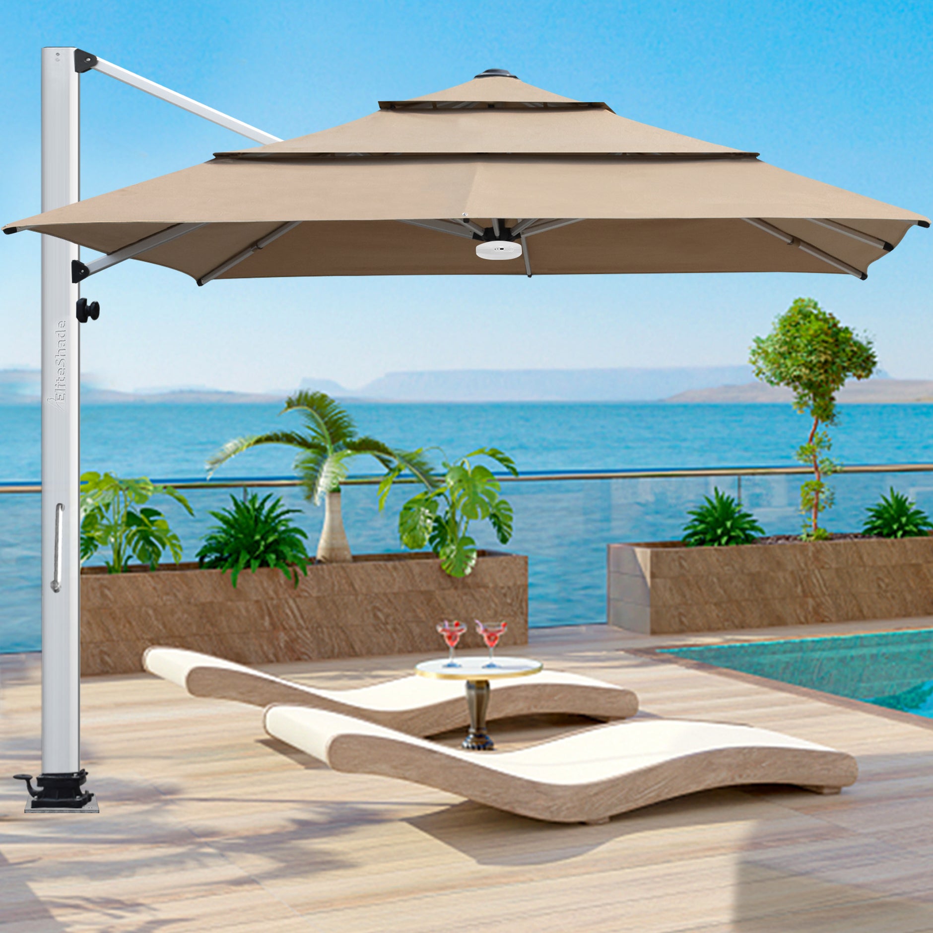 eliteshade patio umbrella type sunbrella 11ft 3 tiers with ventilation USA 10-Year-Non-Fading 9ft 3-Tier Market Umbrella, Commercial Table 80 Solar LED Lights, Crank Open, Windproof & UPF 50+ UV Protection for Garden, Deck, Pool, Backyard, Royal Eliteshade Titan patio outdoor garden backyard gazebo with ventilation and 5 years of non Elite Sunbrella Solar 9ft 3