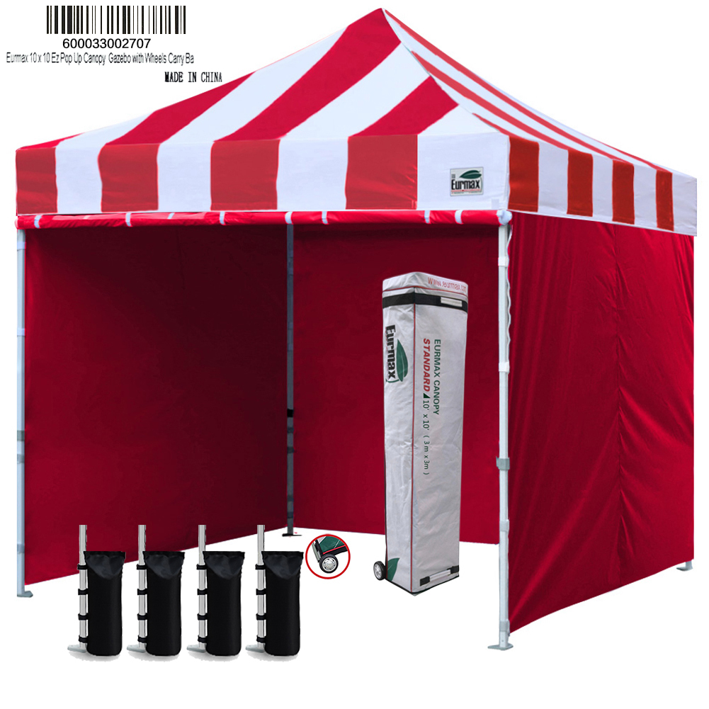Eurmax 10x10 Ez Pop Up Canopy Tent Commercial Instant Canopies with Heavy Duty Roller Bag,Bonus 4 Sand Weights Bags Burgundy 