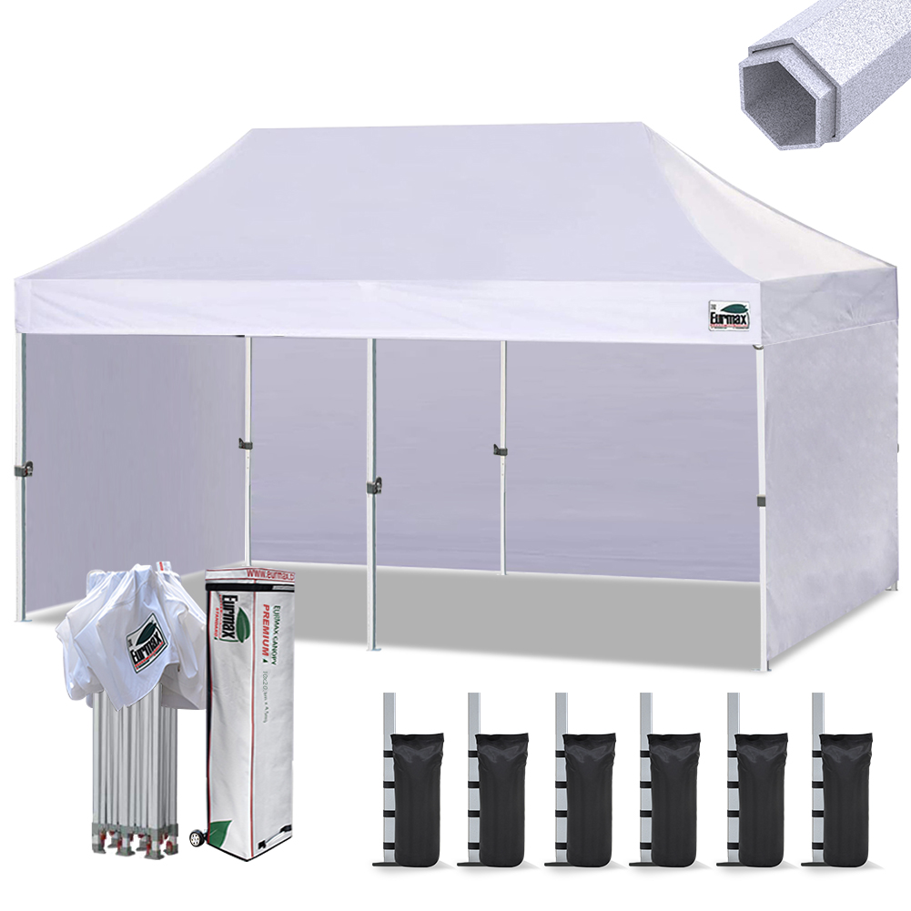 Eurmax USA 10'x15' Ez Pop Up Canopy Tent Commercial Instant Canopies with Heavy Duty Roller Bag,Bonus 4 Sand Weights Bags White 