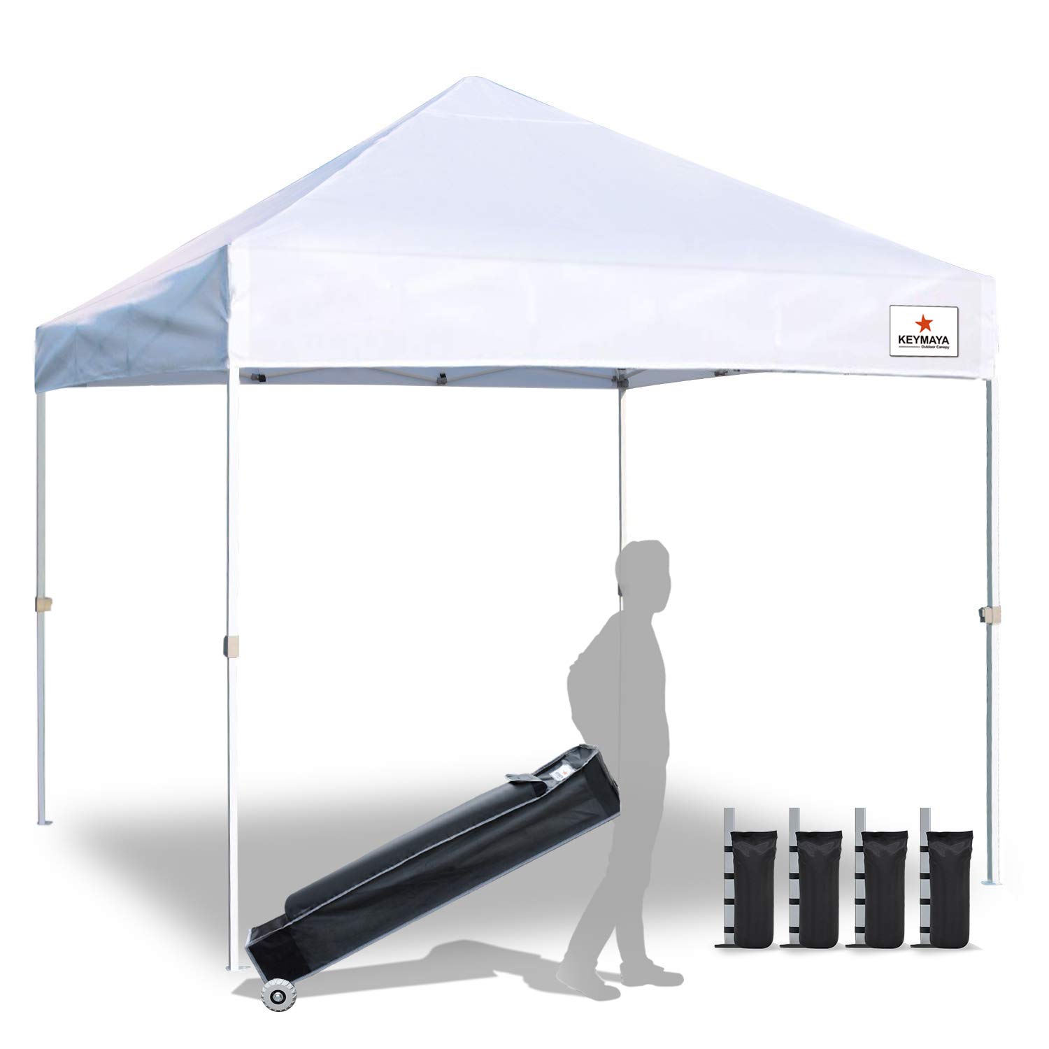 Keymaya 10x20 Ez Pop Up Canopy Tent Commercial Instant Shelter Canopies Bonus Heavy Duty Weight Bag 6-pc Pack White